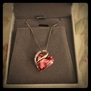 Silver and pink heart necklace
